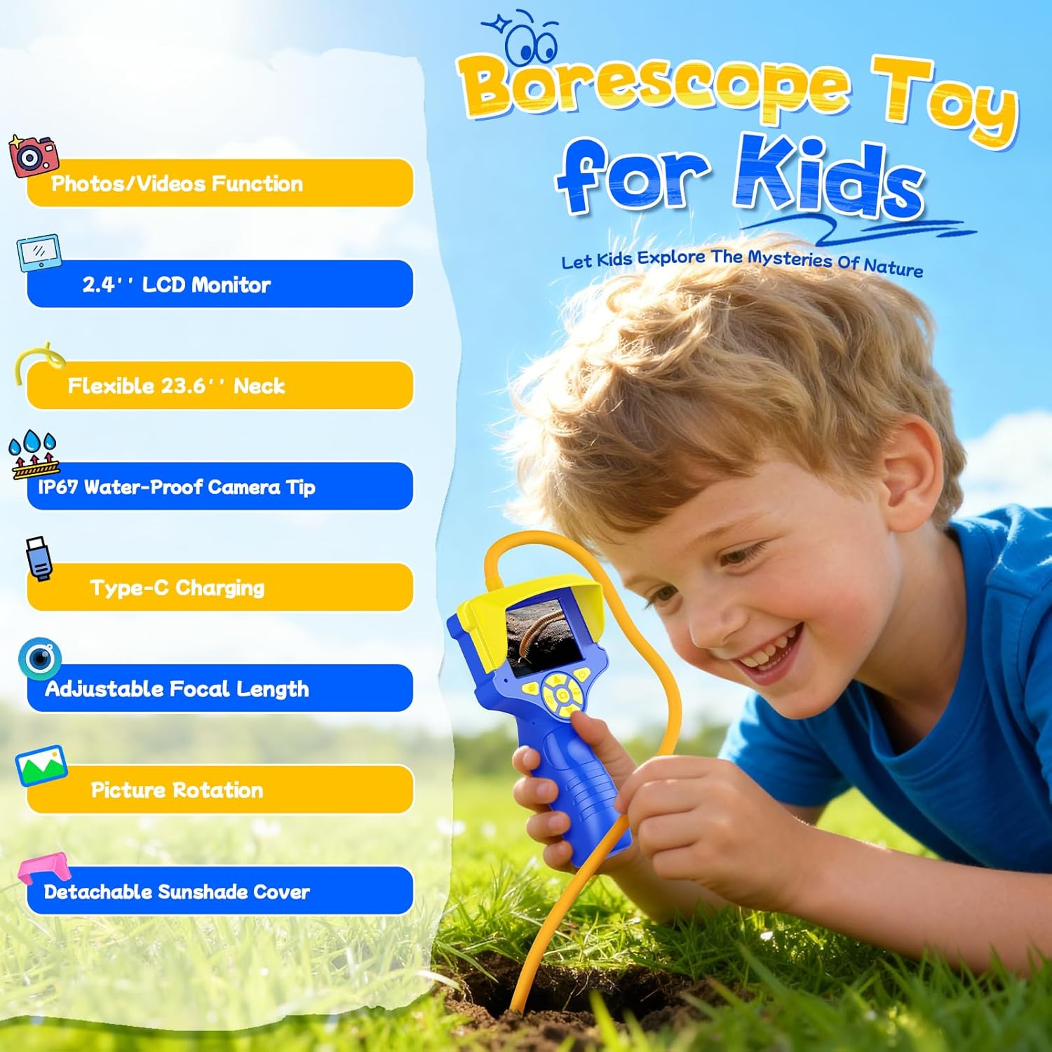 Thumbnail 1 de Outdoor Endoscope Camera for Kids: 2.4" LCD, IP67, 32GB Included – for 3–9 Year Olds