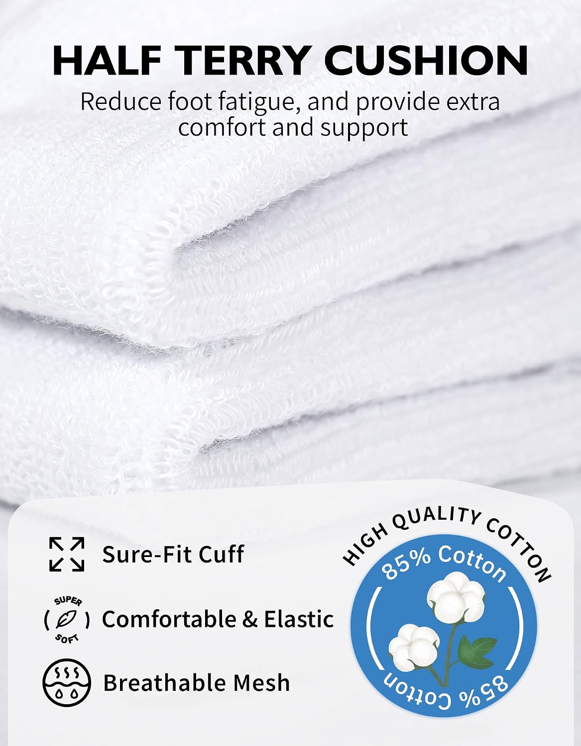 Detalle de CLOSEMATE Low-Cut Cotton Ankle Trainer Socks, Cushioned, Breathable, Non-Slip, 6 Pairs