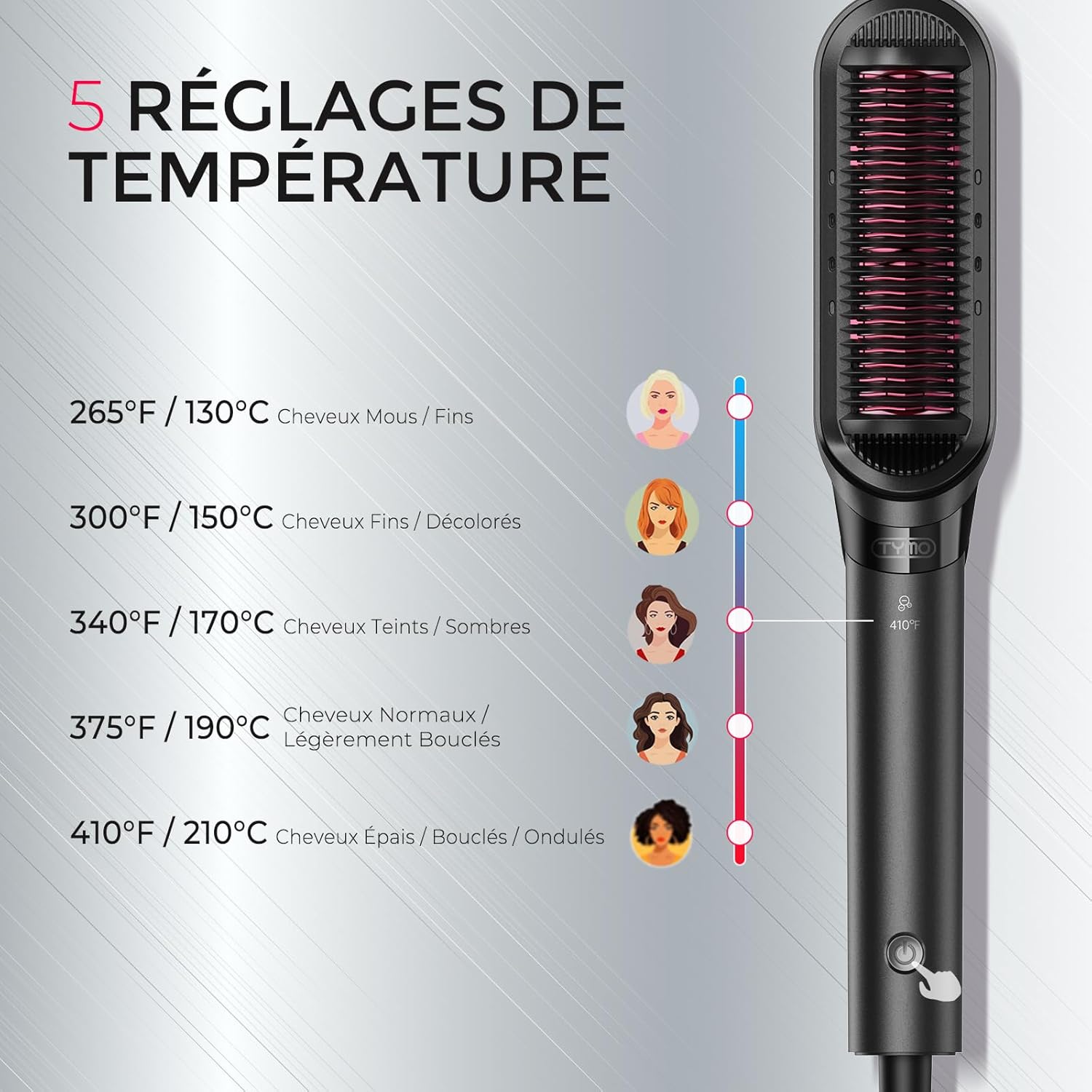 Thumbnail 5 de TYMO Lisseur Cheveux Professionnel 2 en 1 : Brosse Lissante Ionique et Fer à Lisser Boucleur