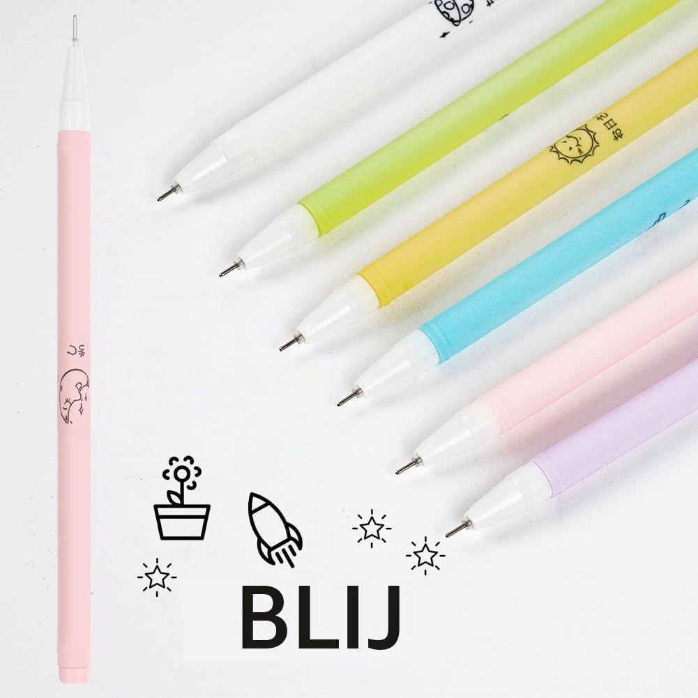 Detalle de OFFCUP Rollerball gelpennen, 6 stuks met zwarte inkt en fijne punt van 0,5 mm