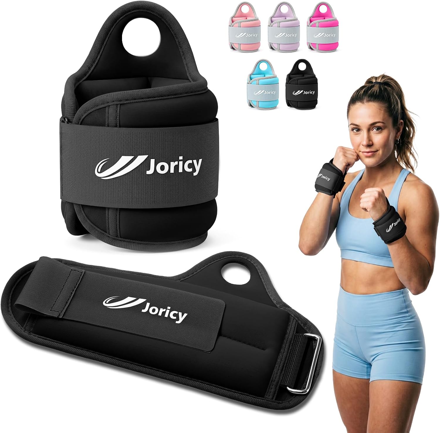 Detalle de JORICY J-weight-002-black4LB Wrist Weights, 2 lb Each, Thumb Loops
