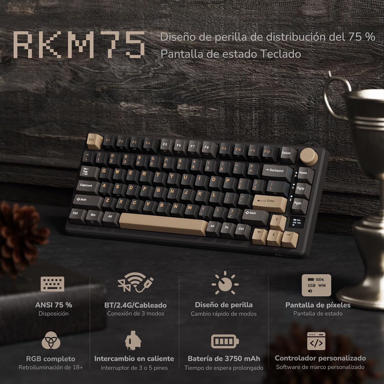 Detalle 2 de RK Royal Kludge M75 Teclado Mecánico Inalámbrico RGB⌨
