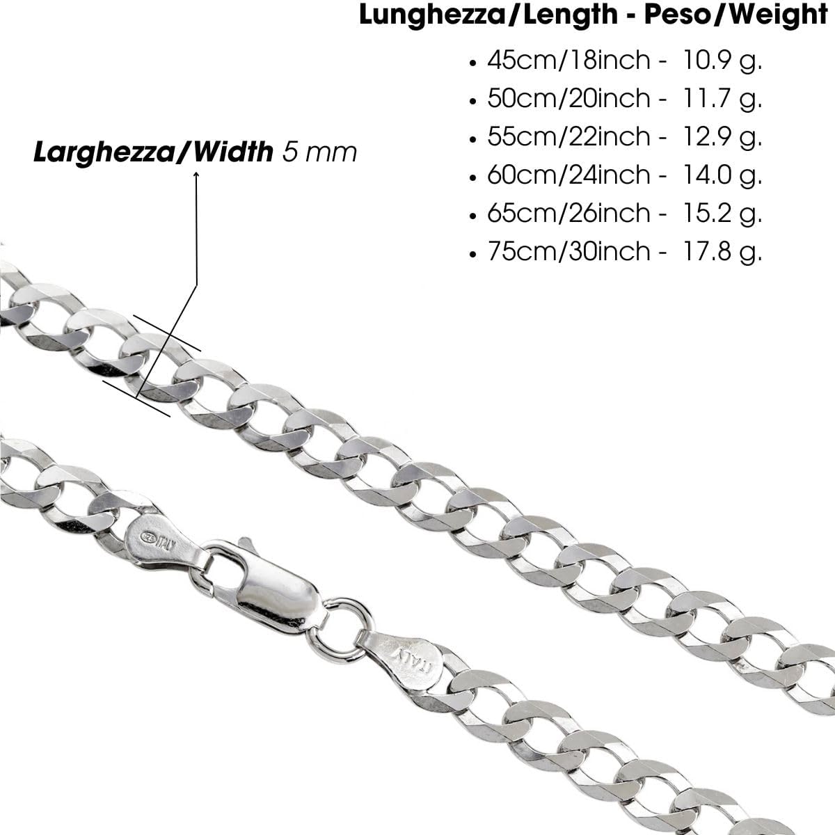 Detalle de Aka Gioielli® Catena Grumetta Piatta 5mm Argento Sterling 925 Rodioato – Collana unisex da 45 cm