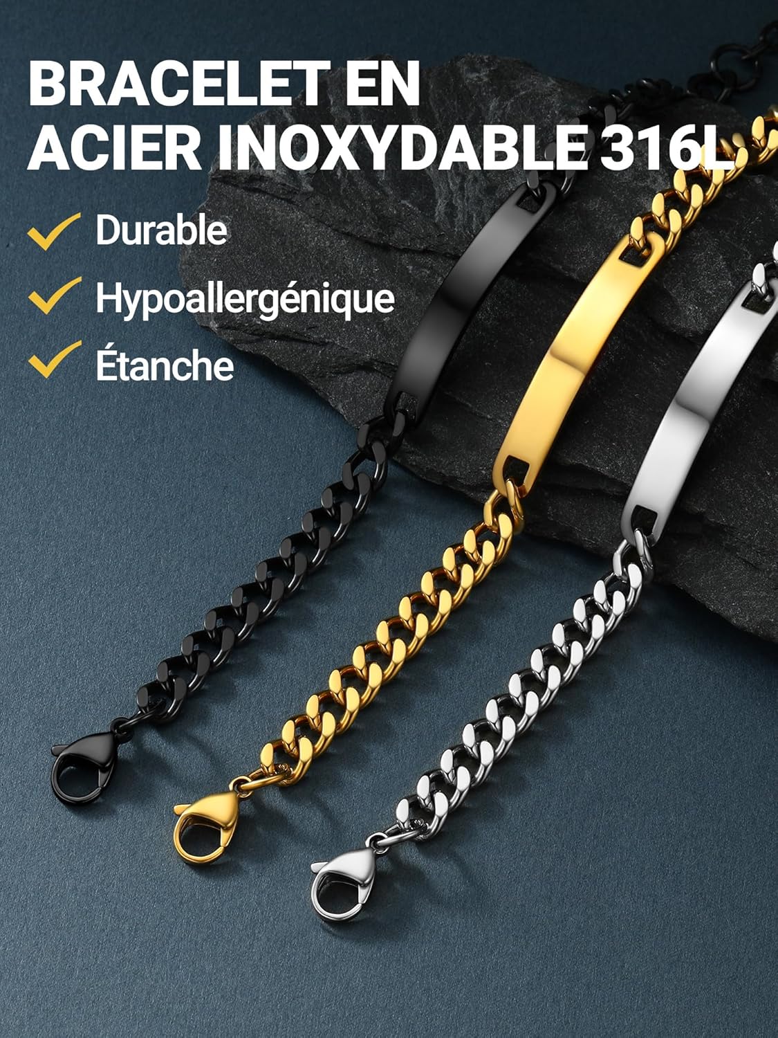 Thumbnail 5 de PROSTEEL Bracelet Croix Homme personnalisable en acier inoxydable 316L, 21 cm (réglable)