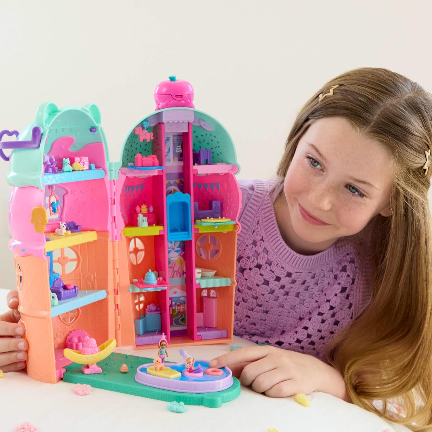 Detalle de Coffret Maison Cornet de Glace Polly Pocket JKB89 – mini-figurines et plus de 25 accessoires sur le thème glace & ours