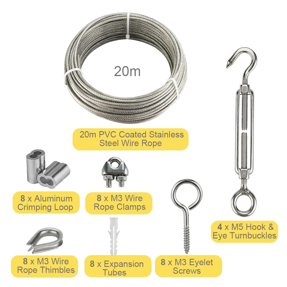 Detalle 2 de 20 m Edelstahl Stahlseil Kit 3 mm