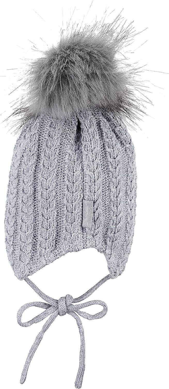 Detalle 2 de Sterntaler Strickmütze mit Ohrenklappen und Bindebändern (unisex) – Silber mel, für 9–12 Monate