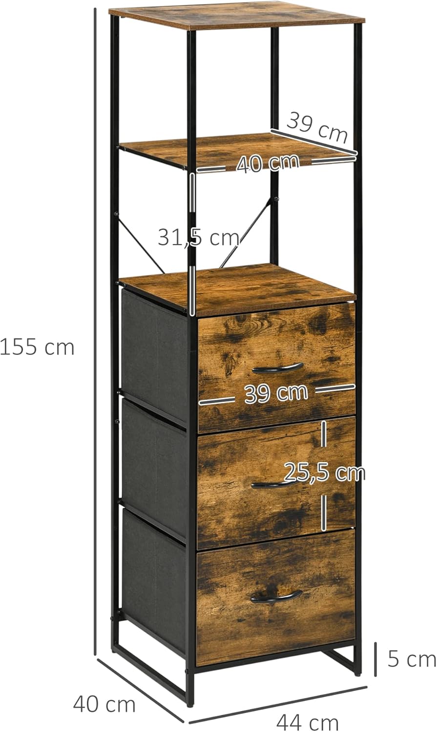 Detalle de HOMCOM Bibliothèque Étagère Verticale de Rangement avec 3 tiroirs en Tissu Amovibles - Style Industriel