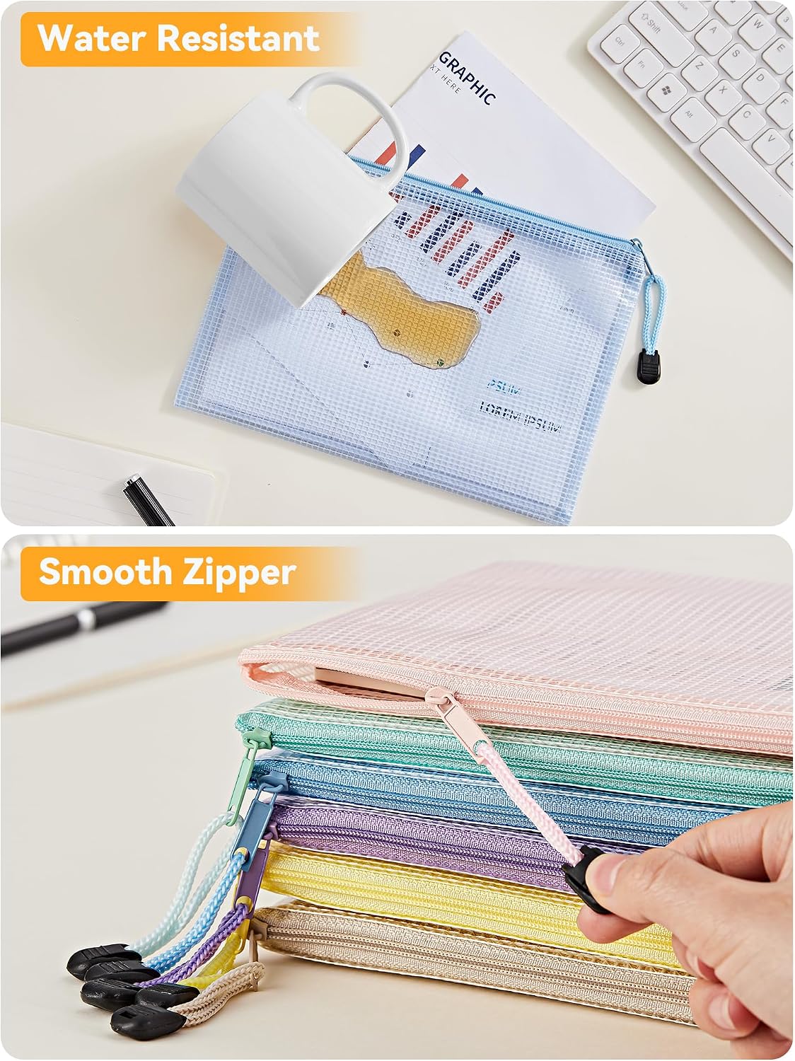 Thumbnail 3 de HEETA A5 Plastic Wallets, 12-Pack: Sturdy Mesh Zip Bags in 6 Macaron Colours