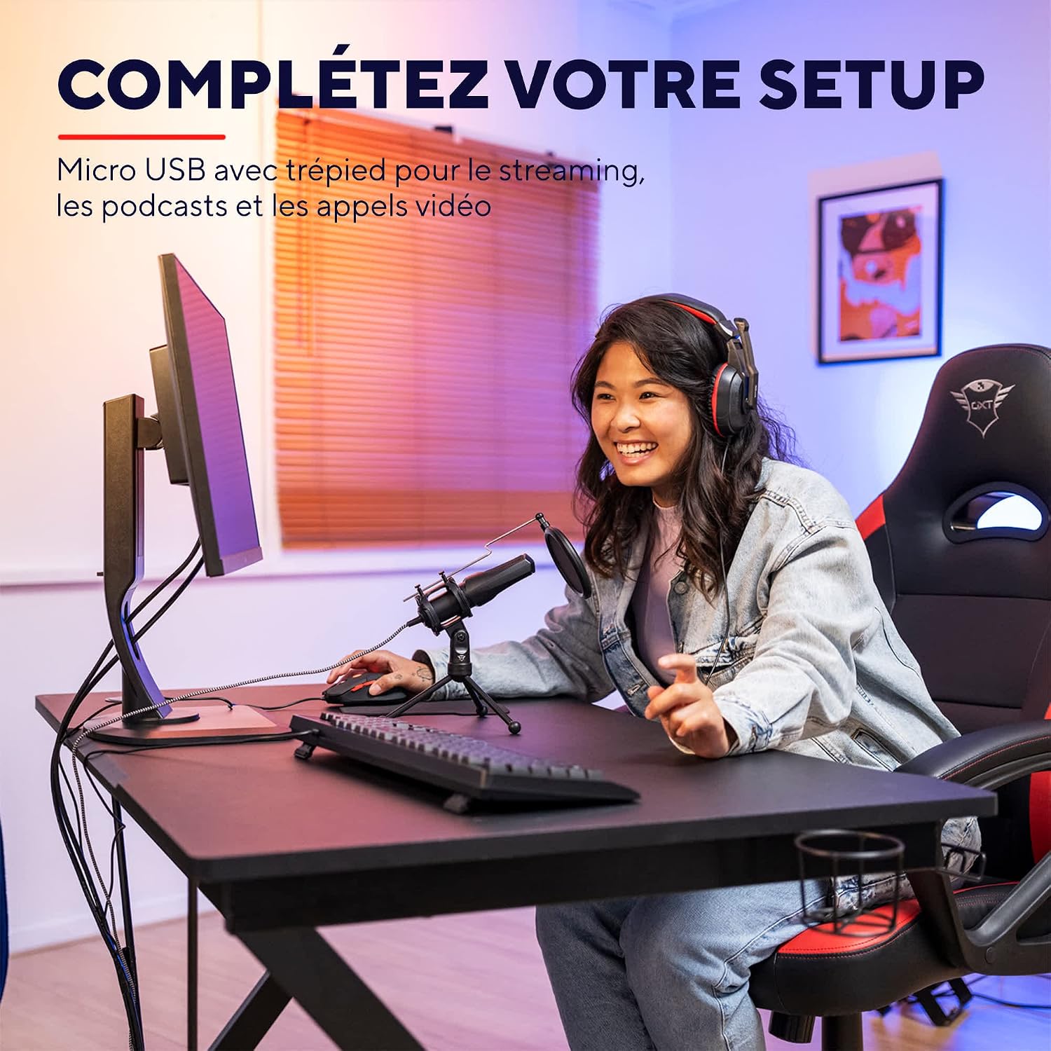 Detalle de GXTrust Mantis Micro Streaming USB – Microphone Professionnel Gamer (Noir)