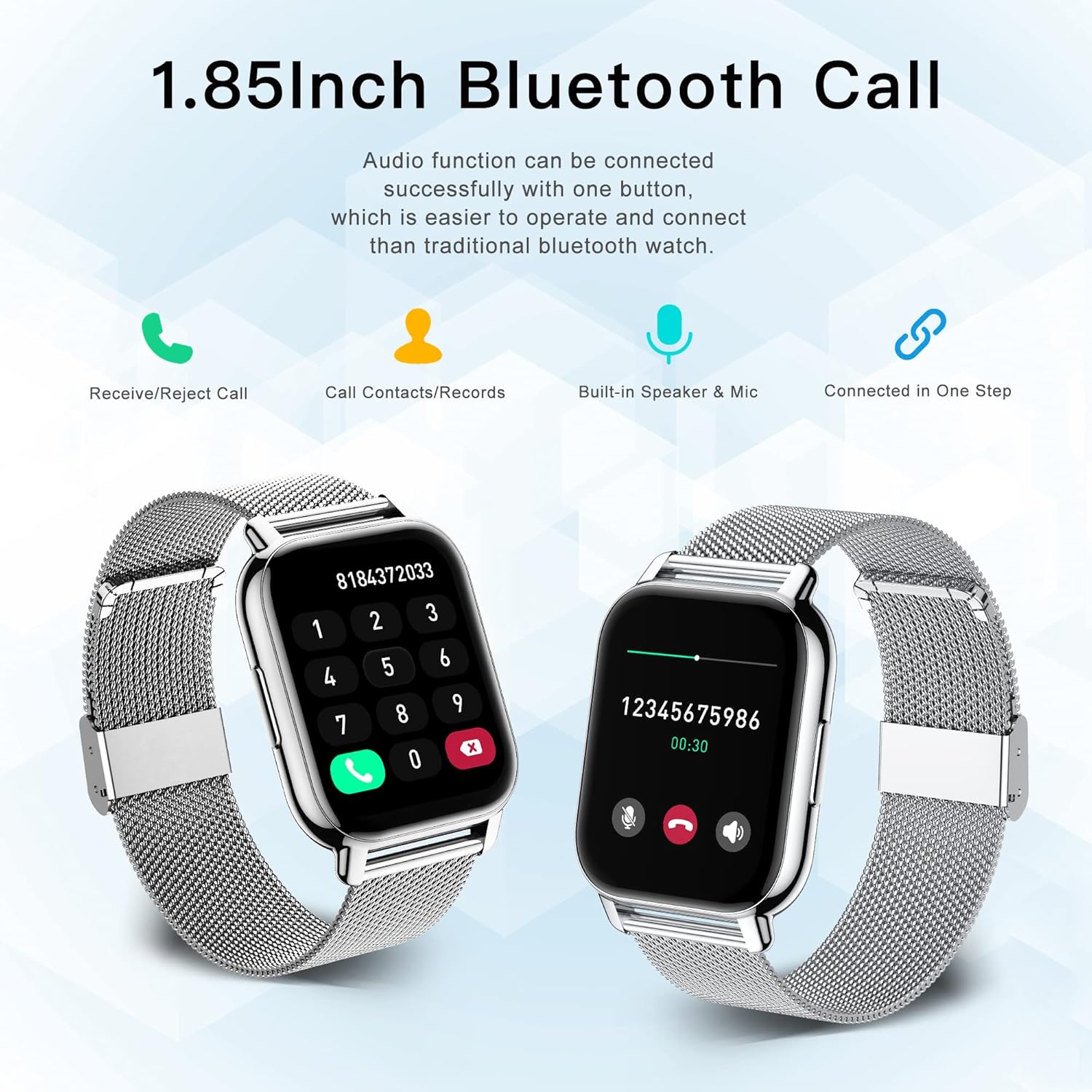 Detalle 2 de Popglory Smart Watch for Women & Men: Call Support, 1.85" Split Screen & 100+ Sports