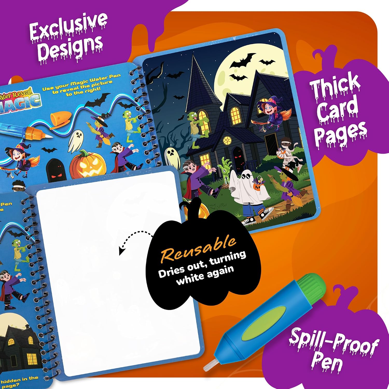 Detalle de ArtCreativity AC-3429 Halloween Water Coloring Books, 4-Pack with Reusable Pages