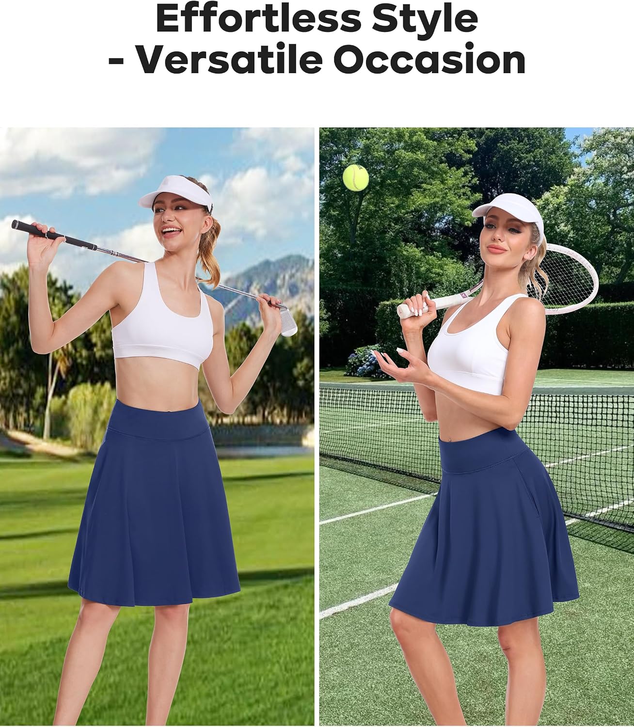 Detalle 2 de Desol 50cm Tennisrock Damen mit Hose – Knielang, Hohe Taille, 2-in-1 Shorts & Mehrtaschen