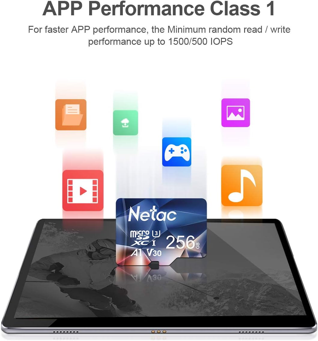 Detalle de Netac 256GB microSDXC Memory Card – UHS-I, A1, V30, C10, 4K/Full HD Ready