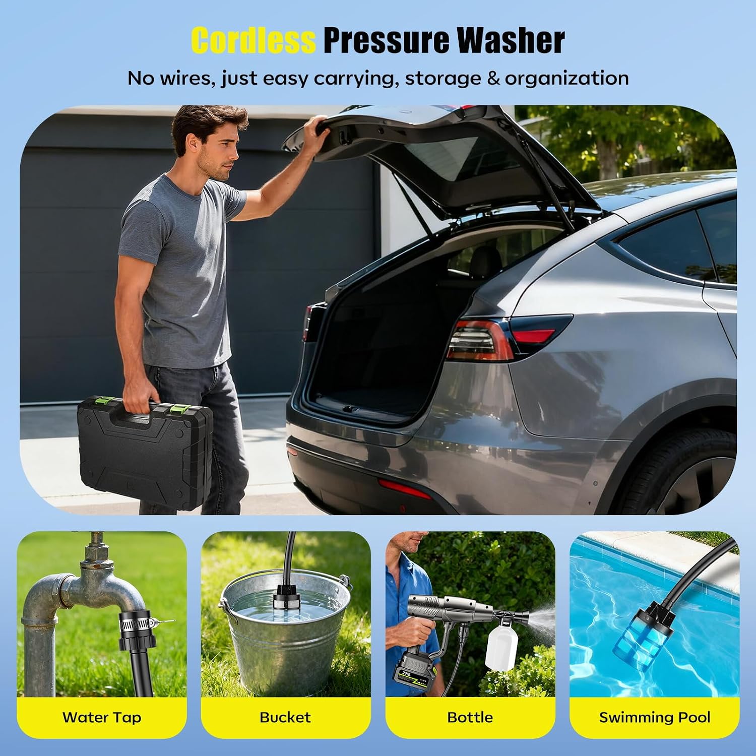Detalle de YKYI YKYI-CPW8099 Cordless Pressure Washer, 1200 PSI, 30 Levels