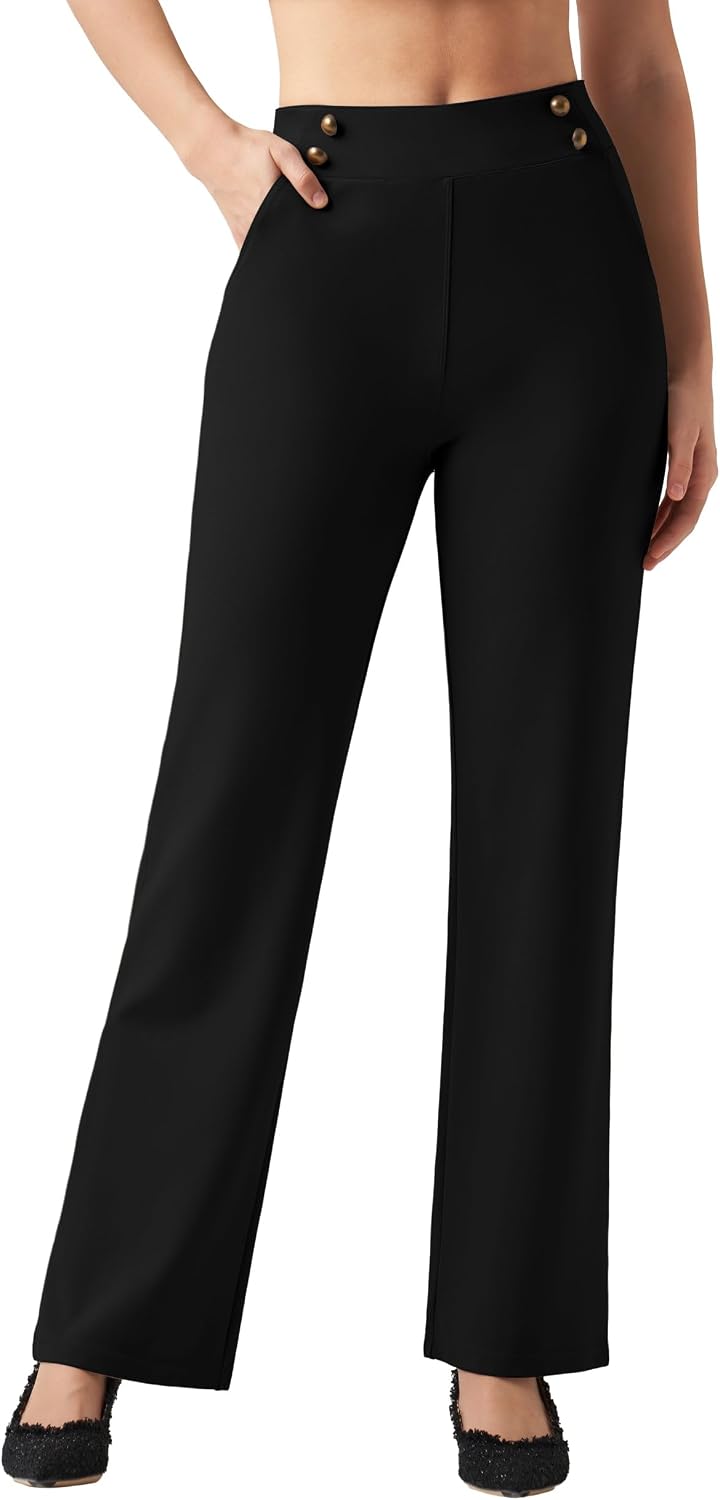 Detalle 2 de Willit Women's Wide-Leg Dress Pants, High-Waisted Stretch Work Pants with Pockets