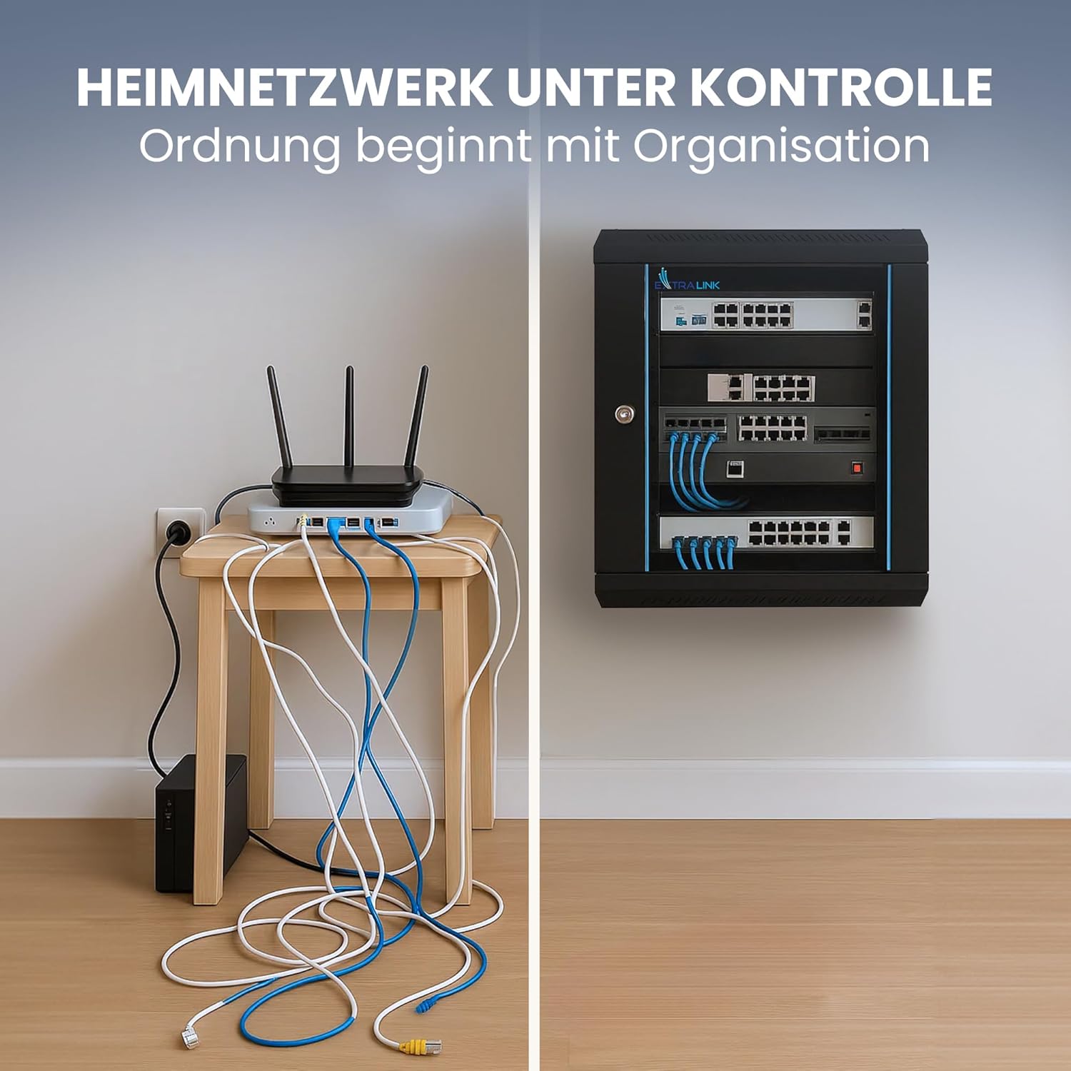 Thumbnail 4 de Extralink 19-Zoll-Serverschrank 9HE (450 mm) mit gehärteter Glastür, abschließbar – Wand- oder Standmontage