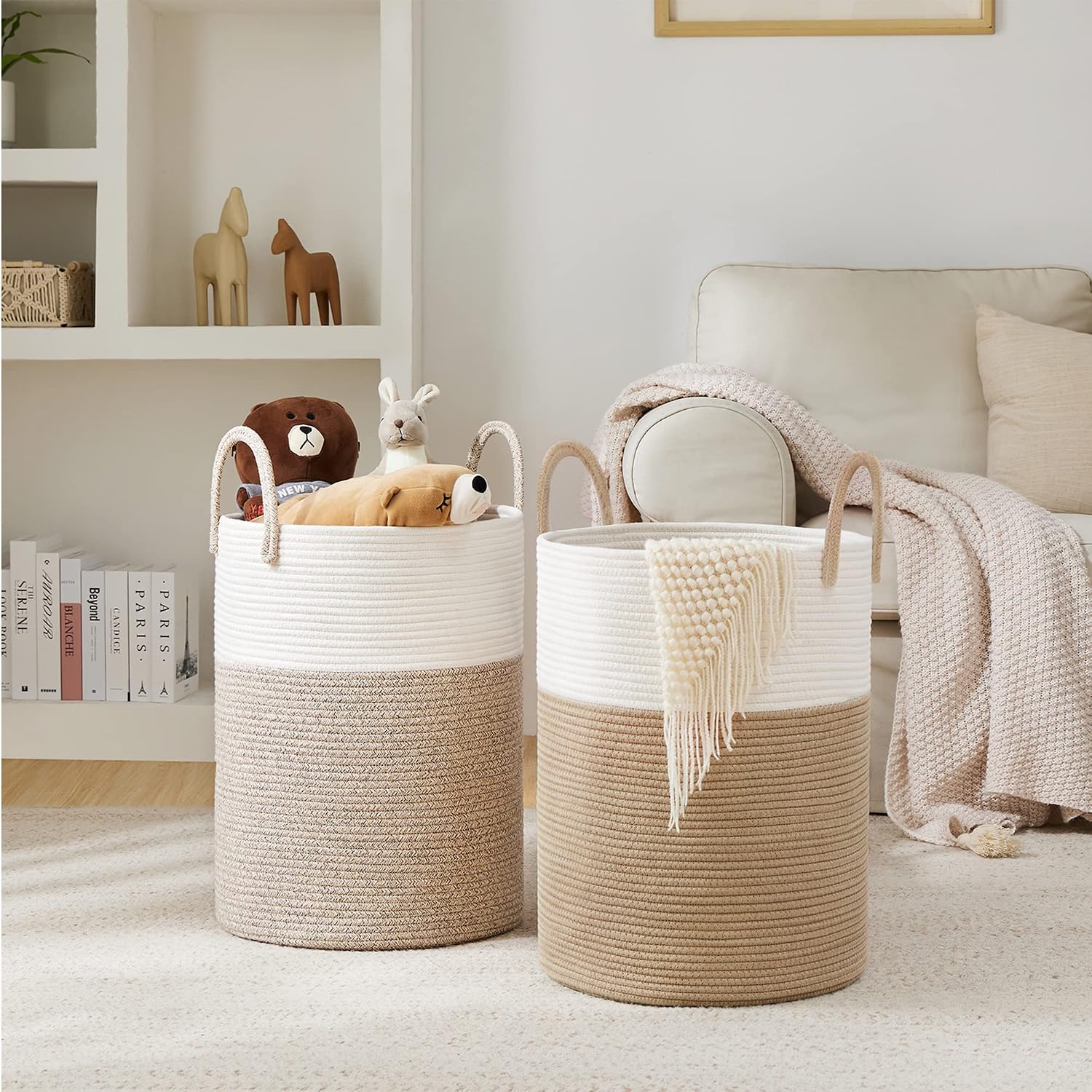 Detalle de YOUDENOVA Woven Rope Laundry Hamper, 58L Tall Cotton Basket, Brown