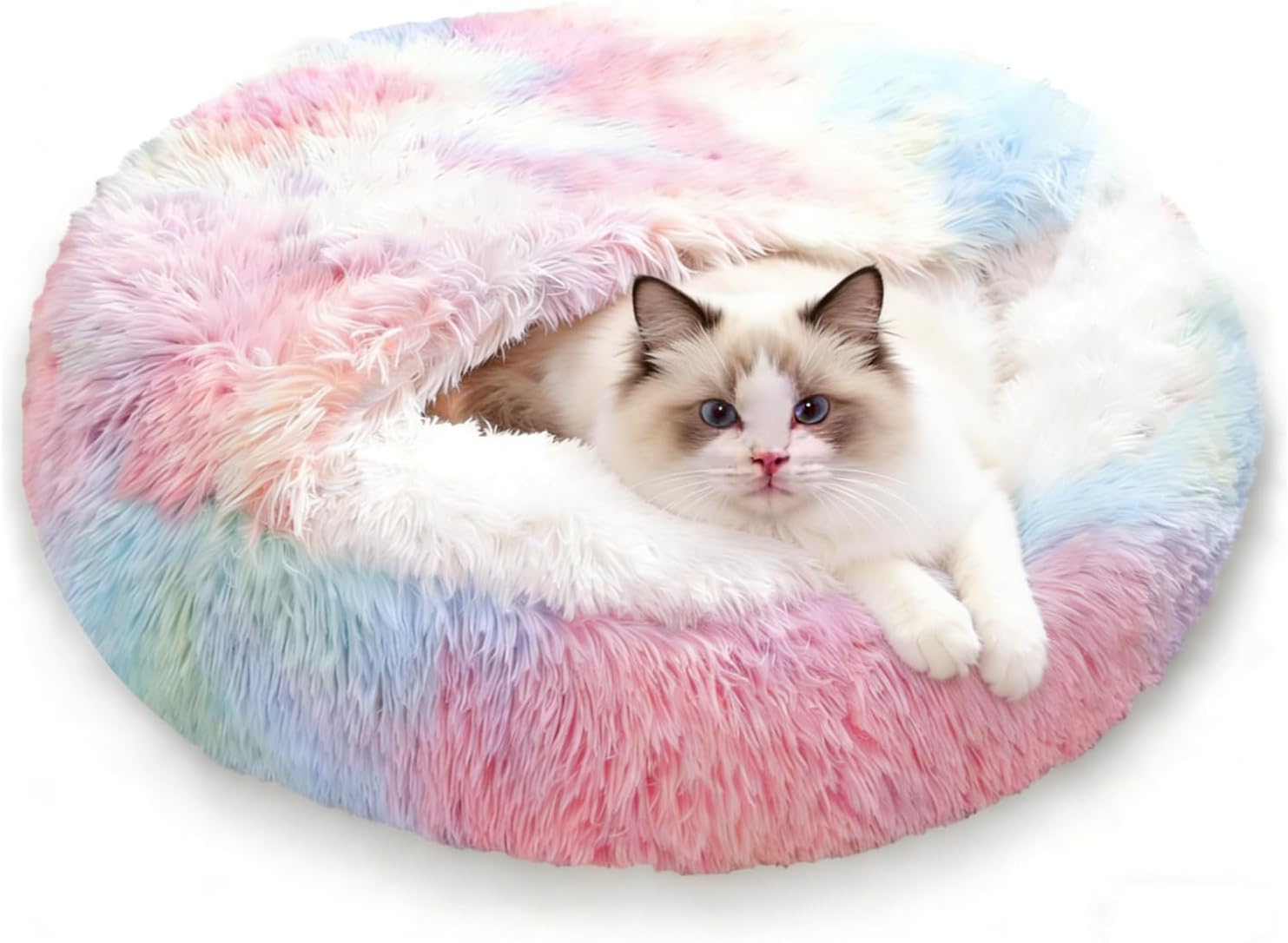 Detalle de YIGAARUI Calming Dog Bed Fluffy Plush Pet Bed for Pets Under 10kg – Large Cave Design, Washable and Non-Slip Bottom (65 cm & 50 cm)