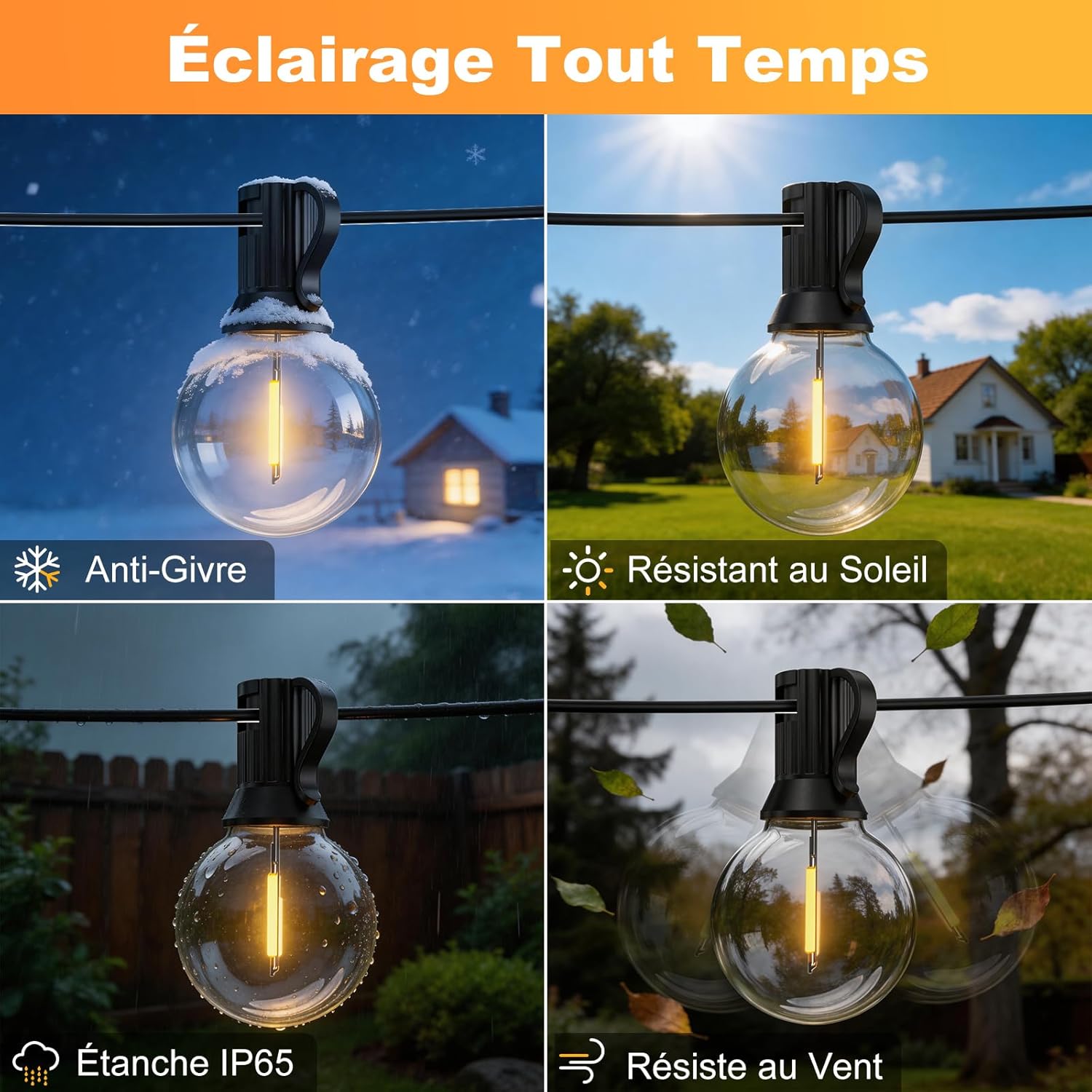 Detalle 2 de G40 Guirlande Lumineuse Extérieure et Intérieure avec Contrôle App + Télécommande – 23,5 m, IP44, 27 ampoules G40