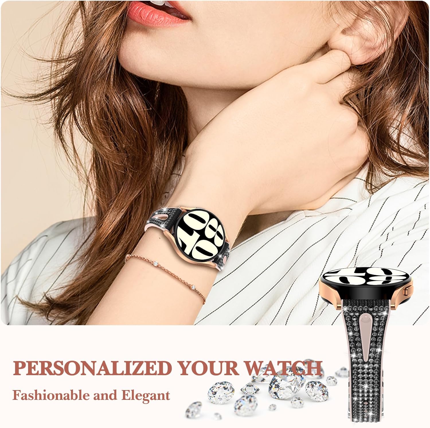 Thumbnail 6 de Kamita Glitzerarmband für Samsung Galaxy Watch (20 mm) – Silikon mit Strass & Schnellverschluss, Schwarz