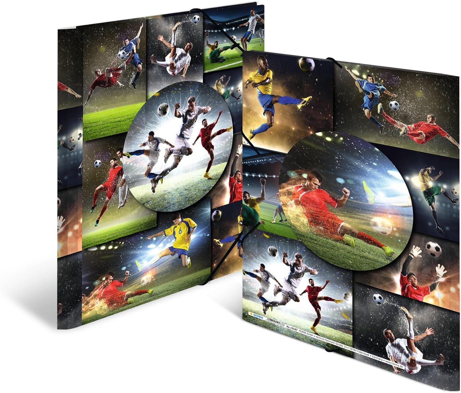 Thumbnail 3 de HERMA 19187 samlarmapp A4 med fotbollsmotiv, elastiskt band, 3-pack i PP