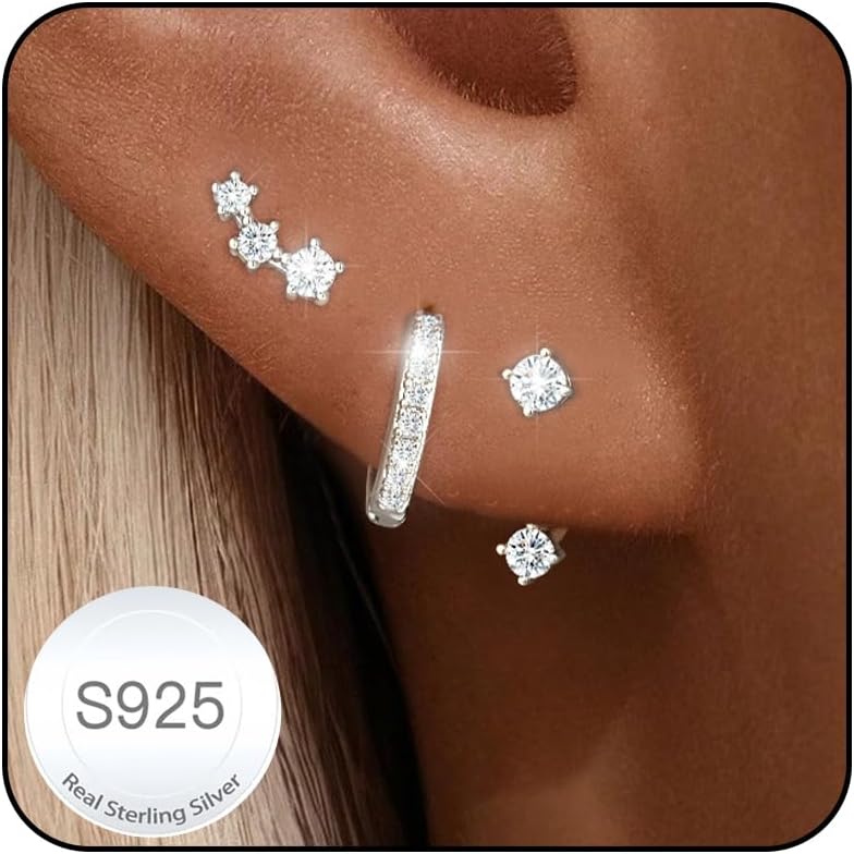 Detalle de ESPVO Sterling Silver Hoops Earrings Set for Women – Hypoallergenic S925 5 Styles