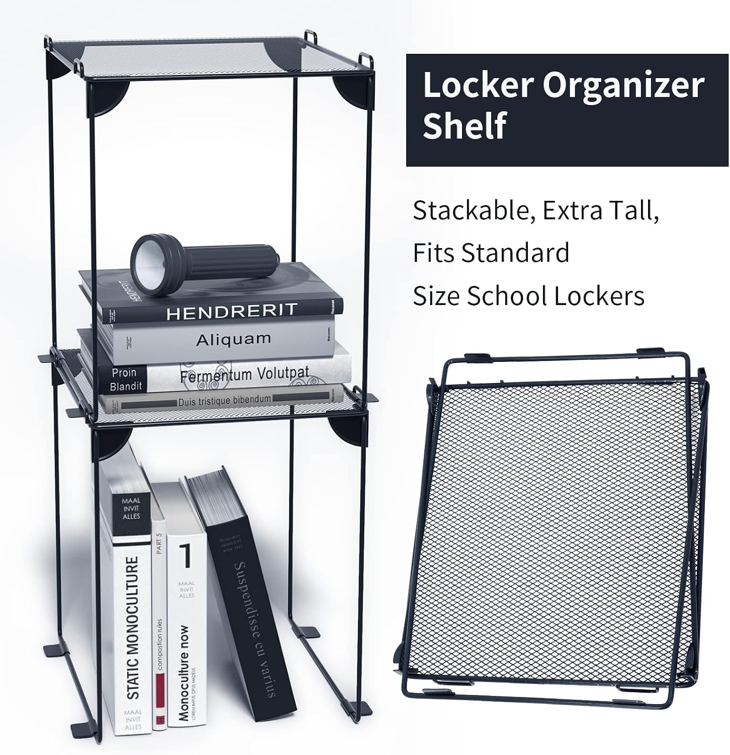 Thumbnail 6 de Neudeco Locker Organzier Mesh Locker Shelf Set, 2-Pack, Grey, Foldable Metal