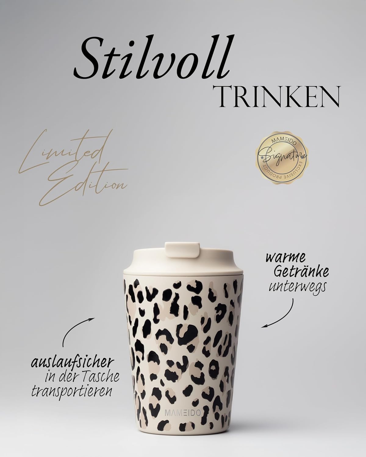 Detalle de MAMEIDO Thermobecher 350 ml mit doppelwandiger Edelstahlkonstruktion – Ivory Trace