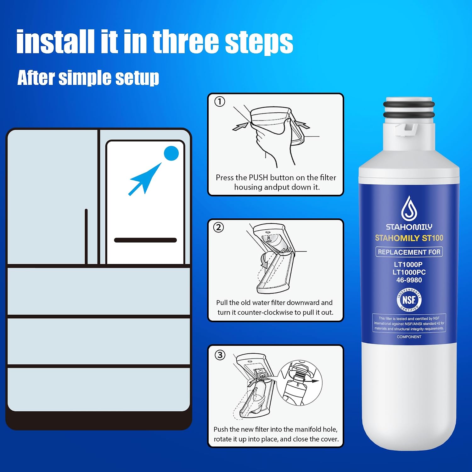 Thumbnail 6 de Stahomily ST100 Water and Air Filter 3-Pack for LG LT1000P Refrigerators