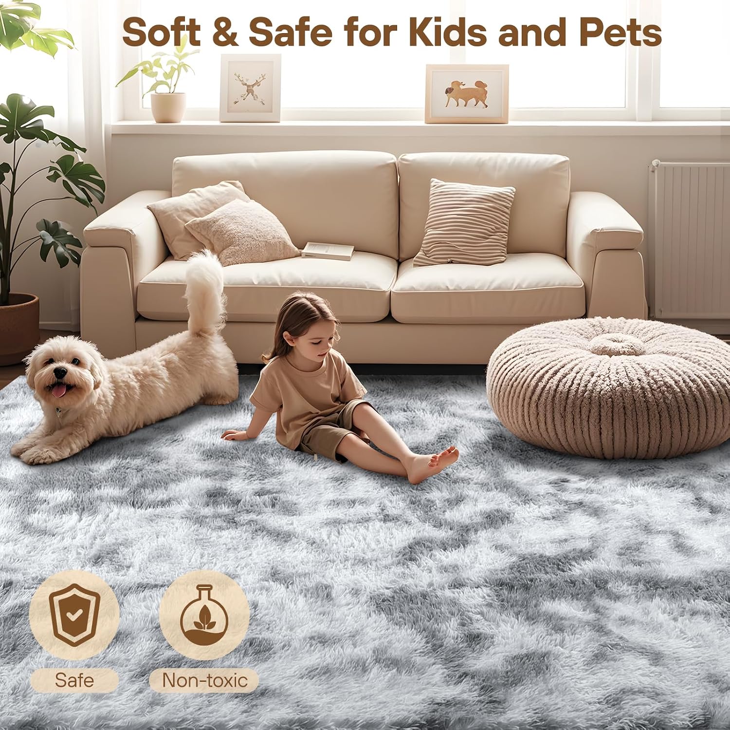 Detalle 2 de 160x230cm Grey Large Shaggy Rug