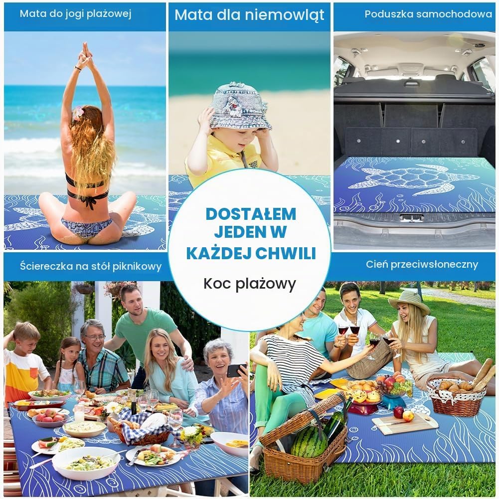 Detalle 2 de Ainiv koc plażowy 140 × 210 cm, składany, wodoodporny i odporny na piasek