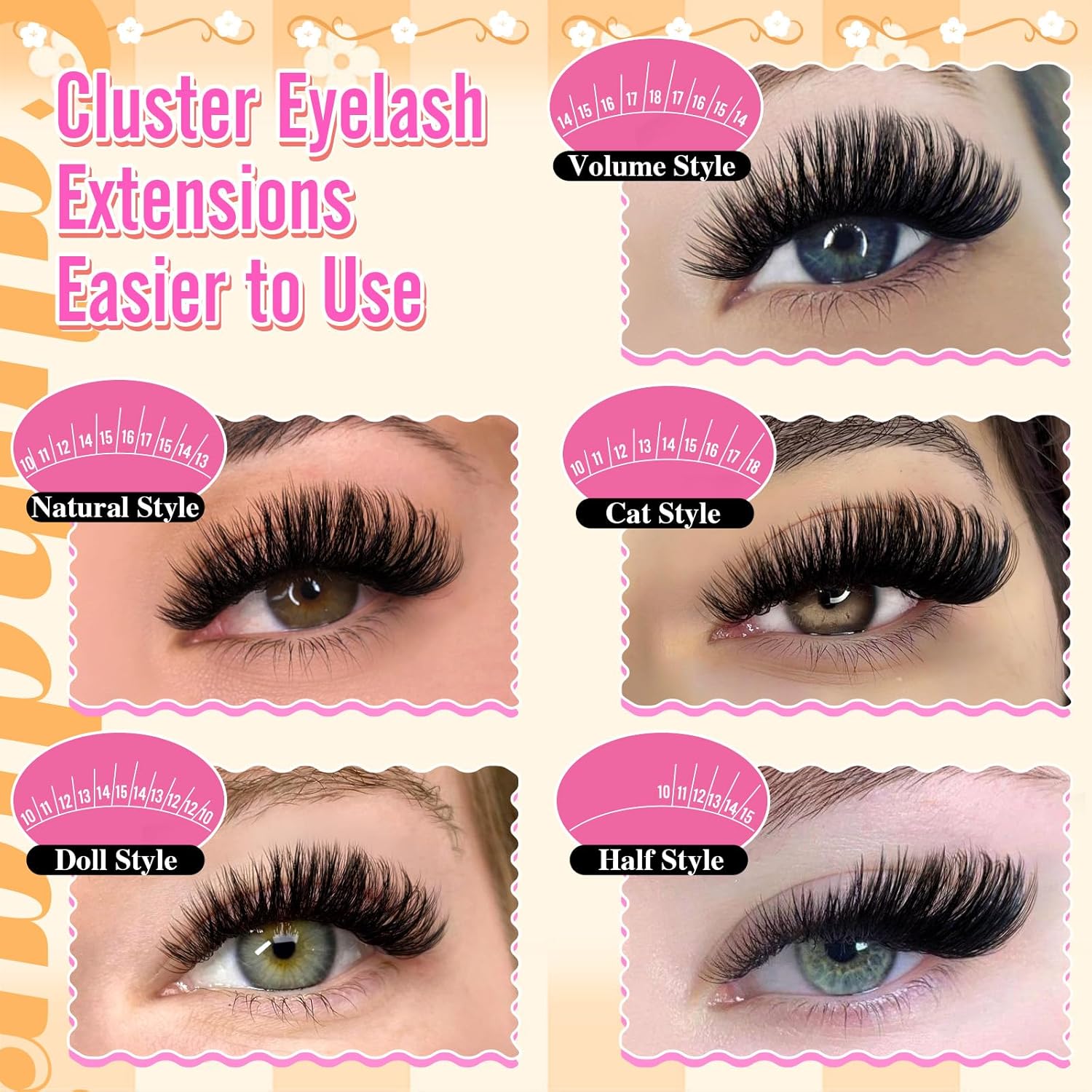 Detalle de calphdiar Lashes Clusters 60D+80D Thick Eyelash Clusters – 480Pcs Wispy DIY Extensions