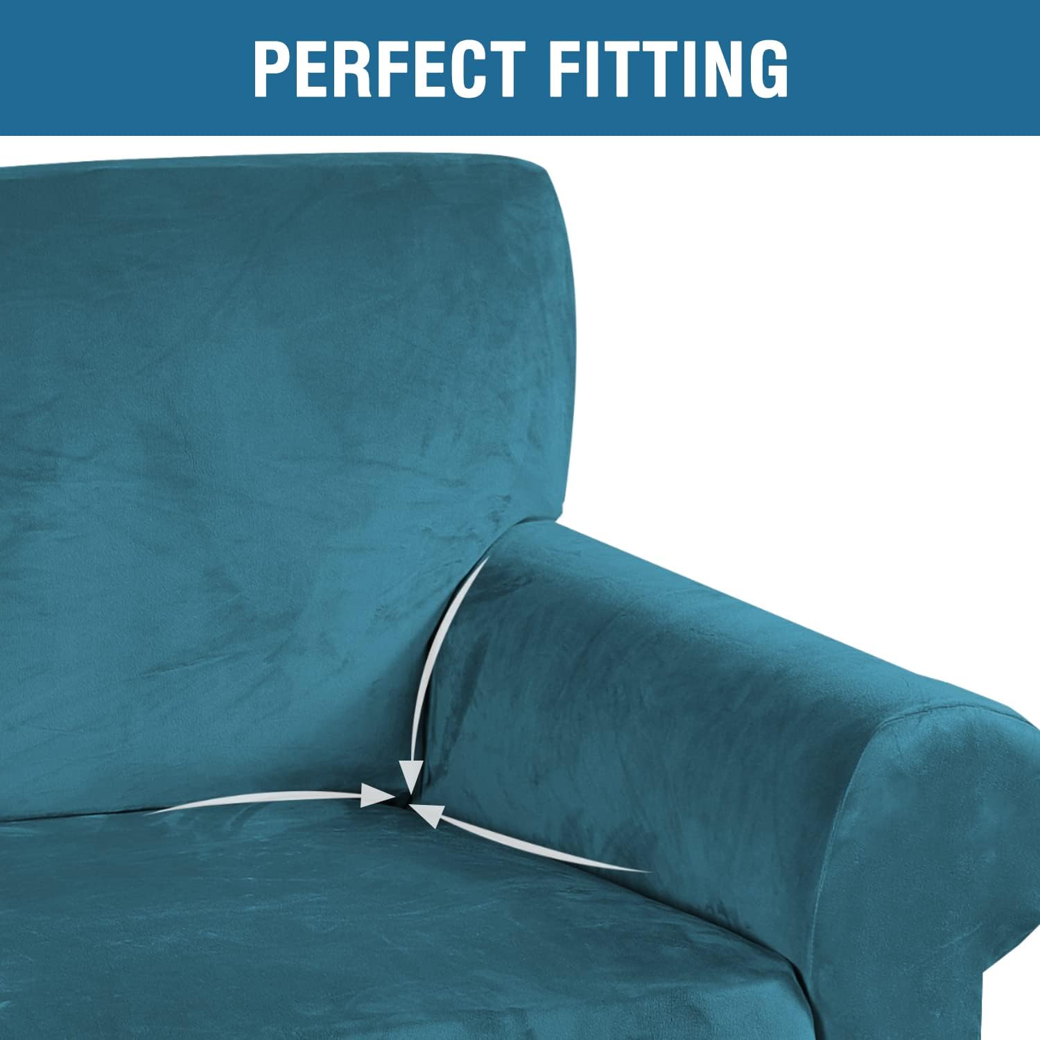 Detalle de H.VERSAILTEX Velvet Loveseat Slipcover, Peacock Blue, Stretch Fit, 58–72 Inches