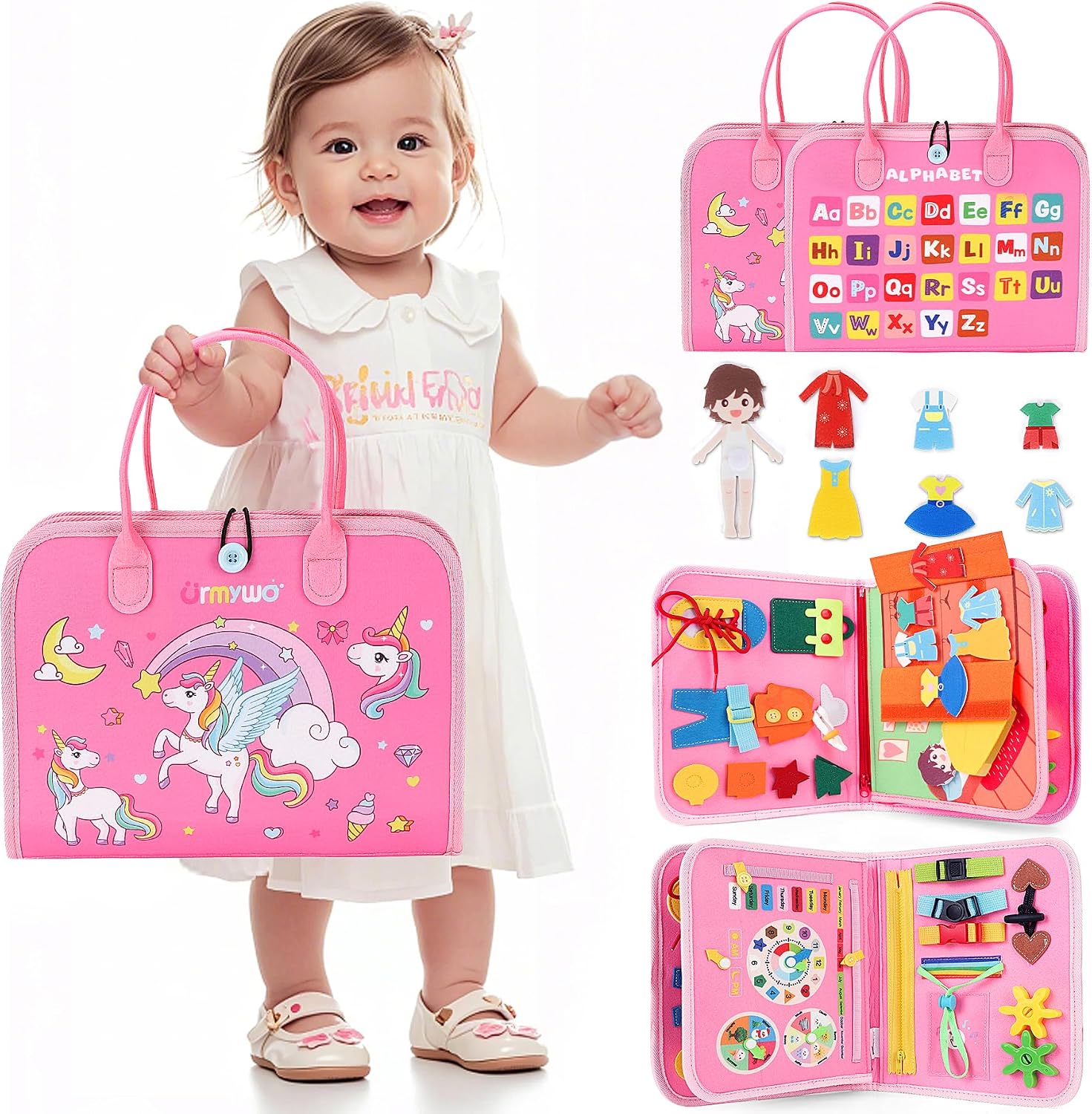 Detalle de Busy Board Montessori Busy Book for Toddlers, 6 Felt Pages for Travel