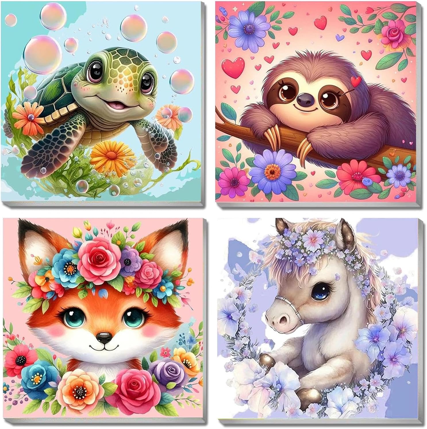 Detalle de YALKIN 4 Packs Paint by Numbers for Kids: Easy Animals Cartoon Painting Kits on Canvas