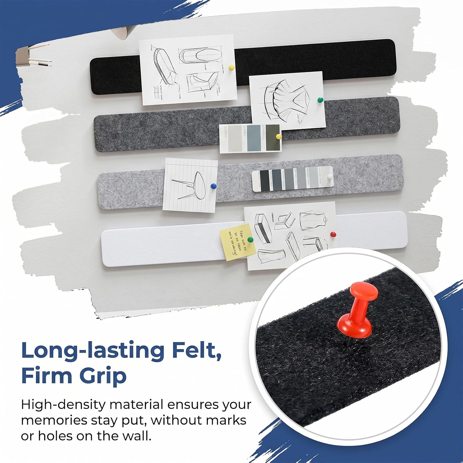 Detalle de AMSGANK Felt Pin Board Strips, 8-Pack