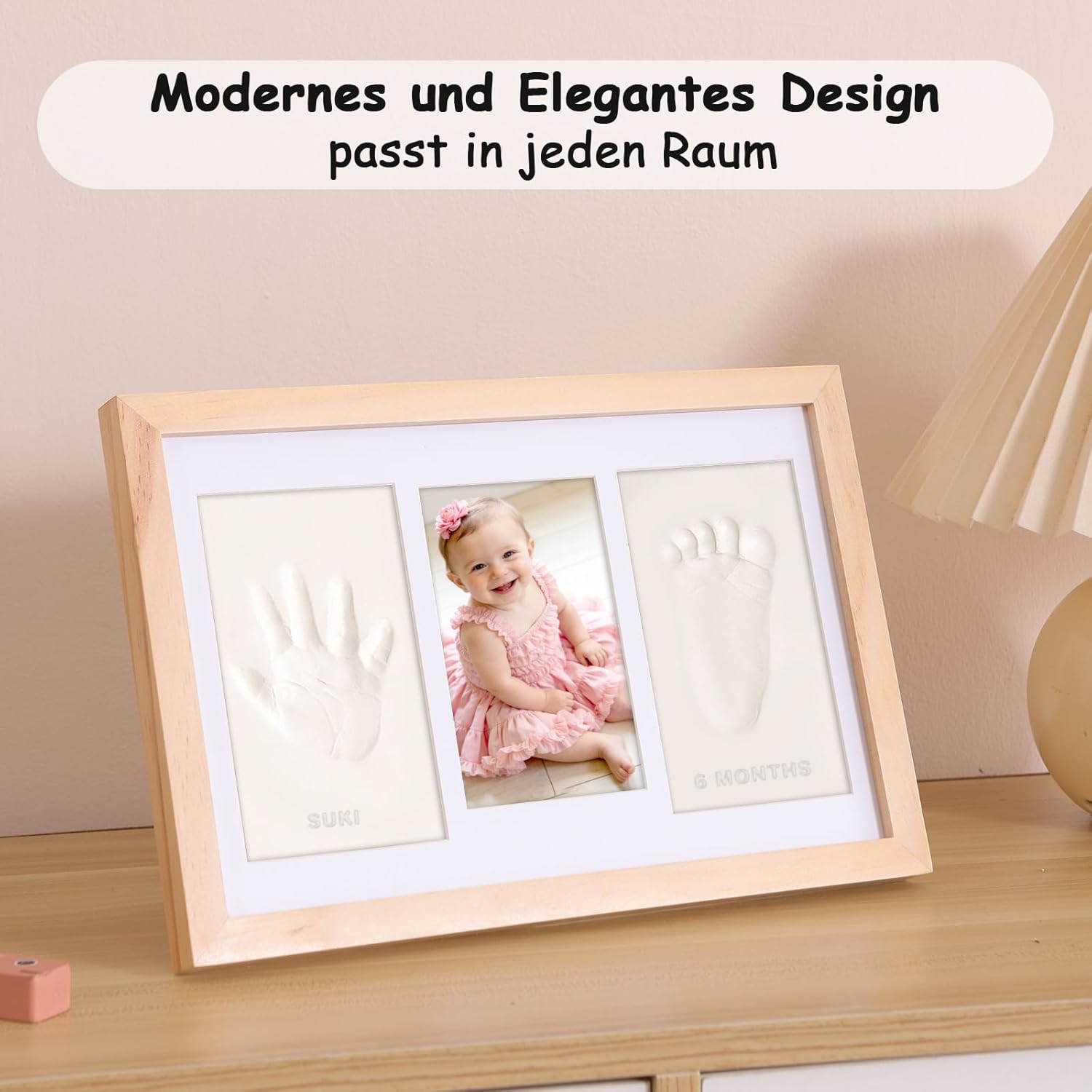 Thumbnail 6 de Yiukou Baby-Handabdruck- und Fußabdruck‑Set: personalisierter Erinnerungsrahmen aus Eiche