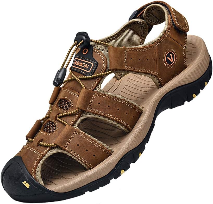 Detalle de ZYLDK Sports Outdoor Sandals for Men – Closed-Toe Leather Trekking Sandals