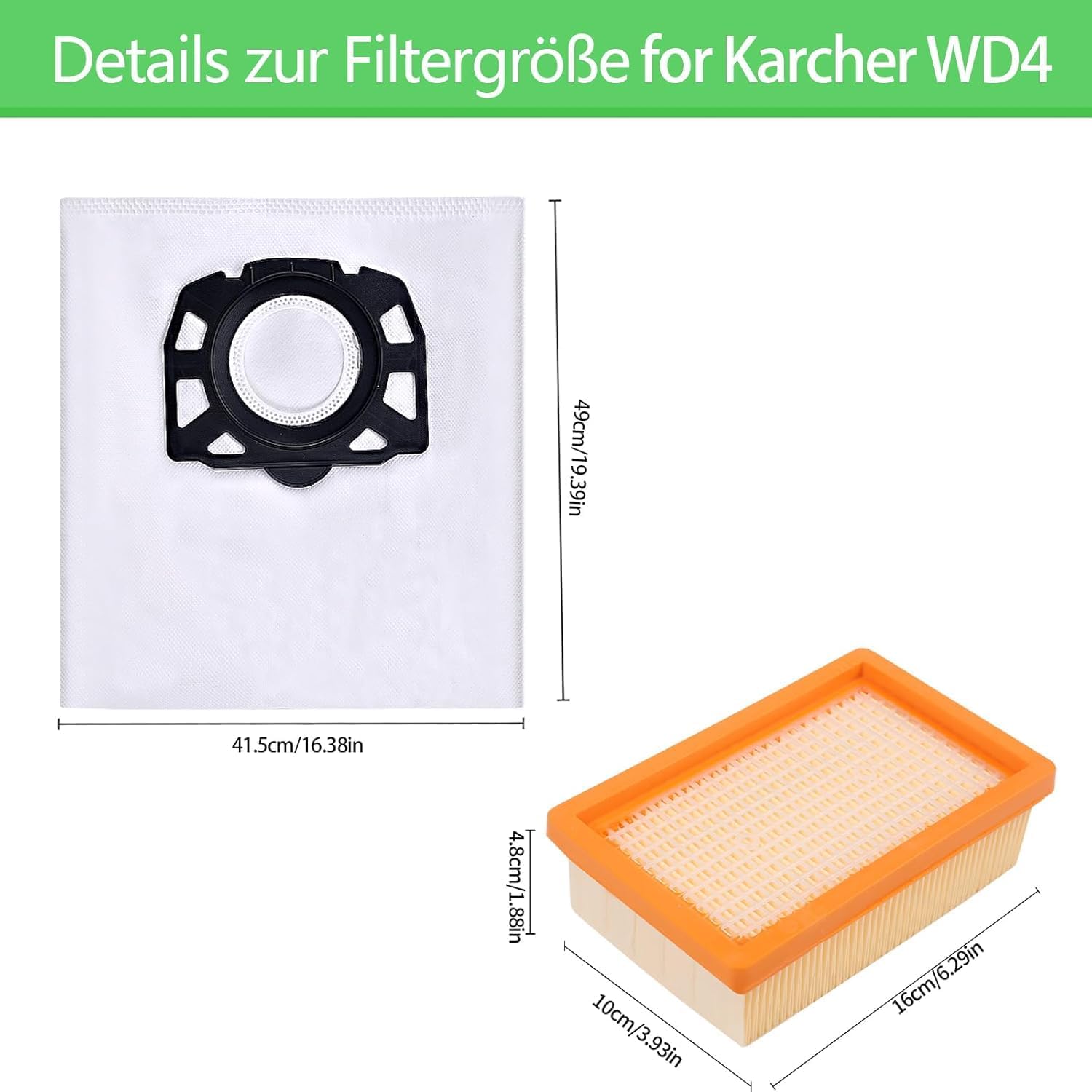 Detalle 2 de Awinker 10 Staubsaugerbeutel + 2 Filter für Kärcher WD MV – Ersatzteile 2.863-005.0