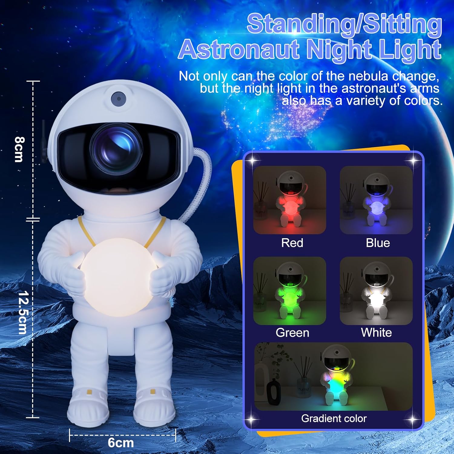 Thumbnail 3 de Astronaut Galaxy Projector star projector light with 8 nebula modes, 360° adjustable head, remote & timer