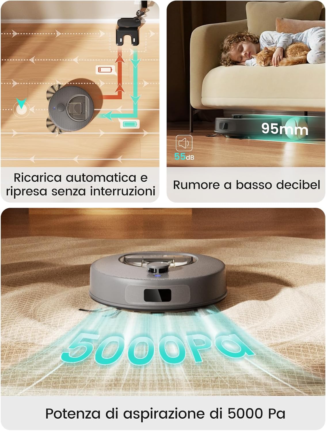 Detalle 2 de Lefant M330 Plus: robot aspirapolvere lavapavimenti con mappatura e lavaggio 3 in 1 per pavimenti duri