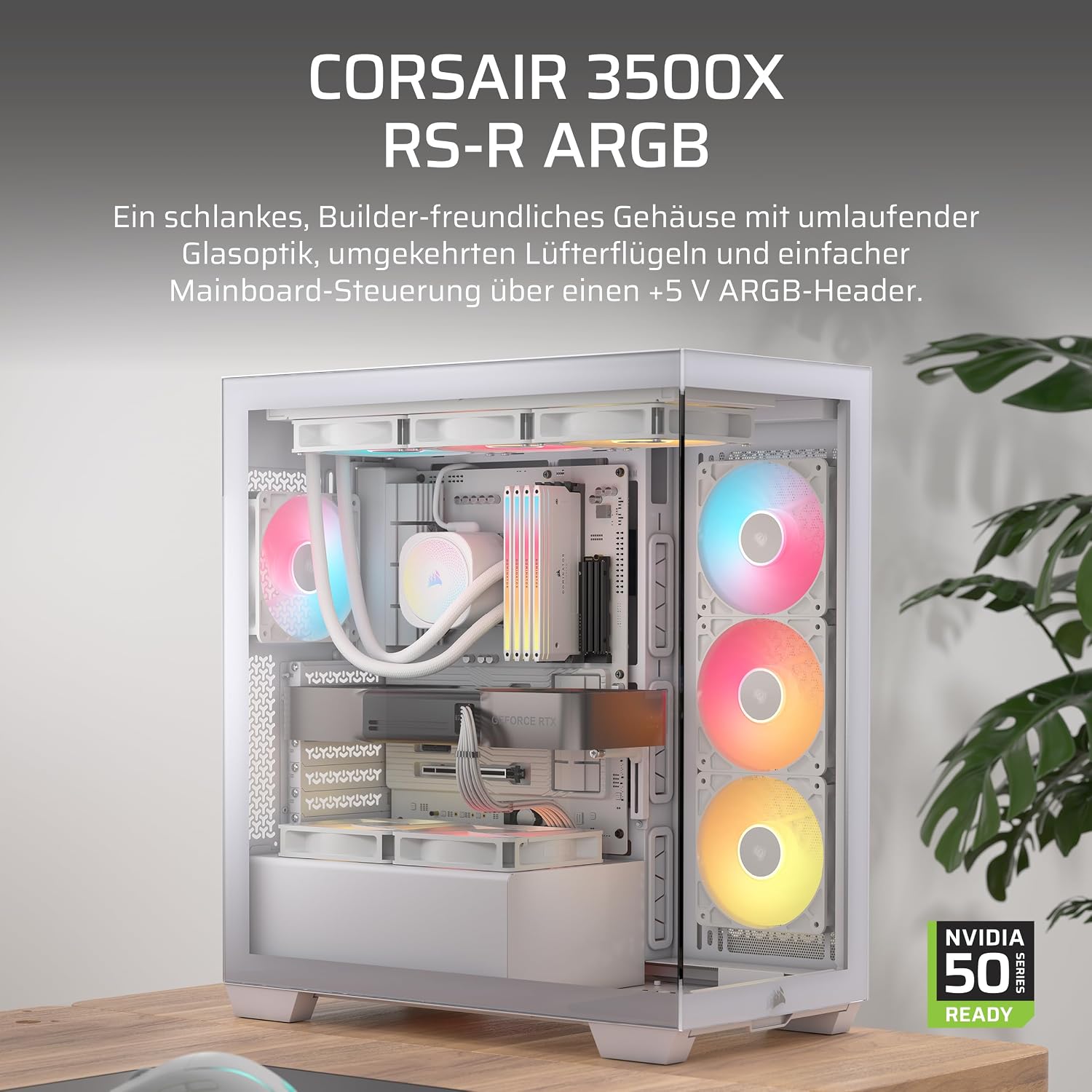 Thumbnail 1 de CORSAIR 3500X RS-R ARGB Panoramaglas Mid-Tower – Weiß, mit 3 RS120-R ARGB-Lüfter