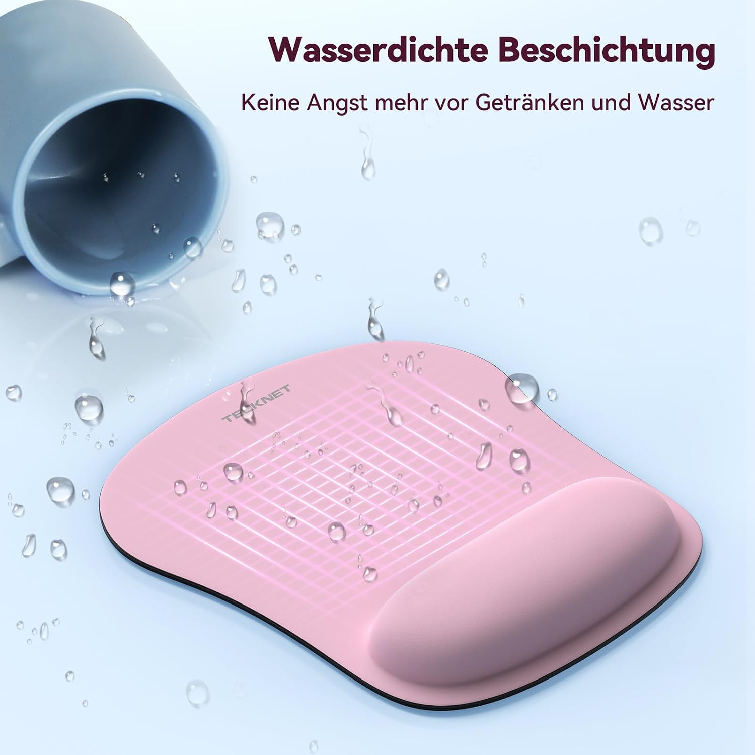 Thumbnail 3 de TECKNET Mauspad mit Gelkissen – ergonomisches Memory-Foam-Pad, wasserdicht, Handgelenkpolster, pink, 2er-Pack