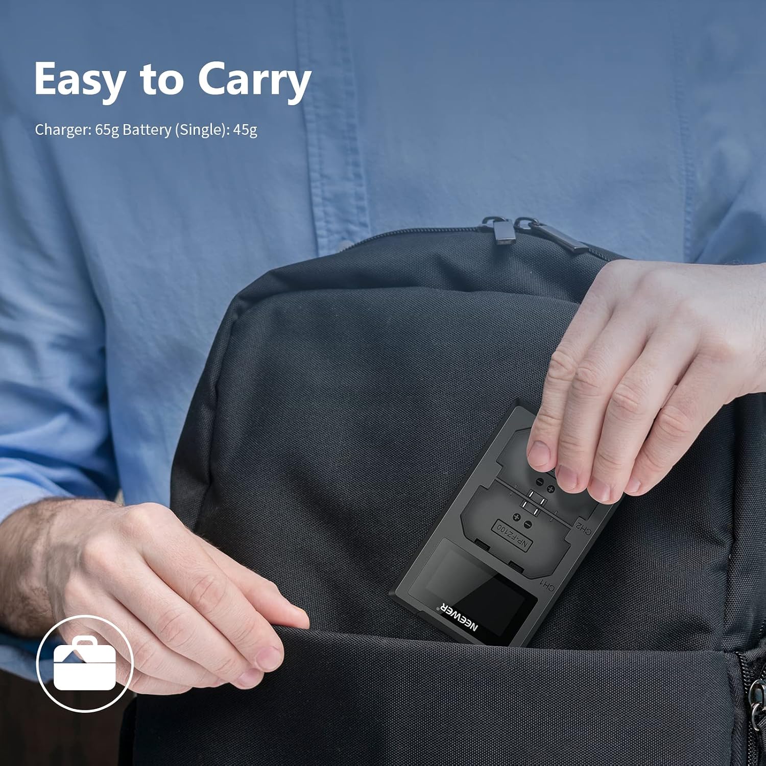 Detalle 2 de NEEWER NP-FZ100 : kit chargeur double USB + 2 batteries de remplacement (2280 mAh) pour appareils Sony