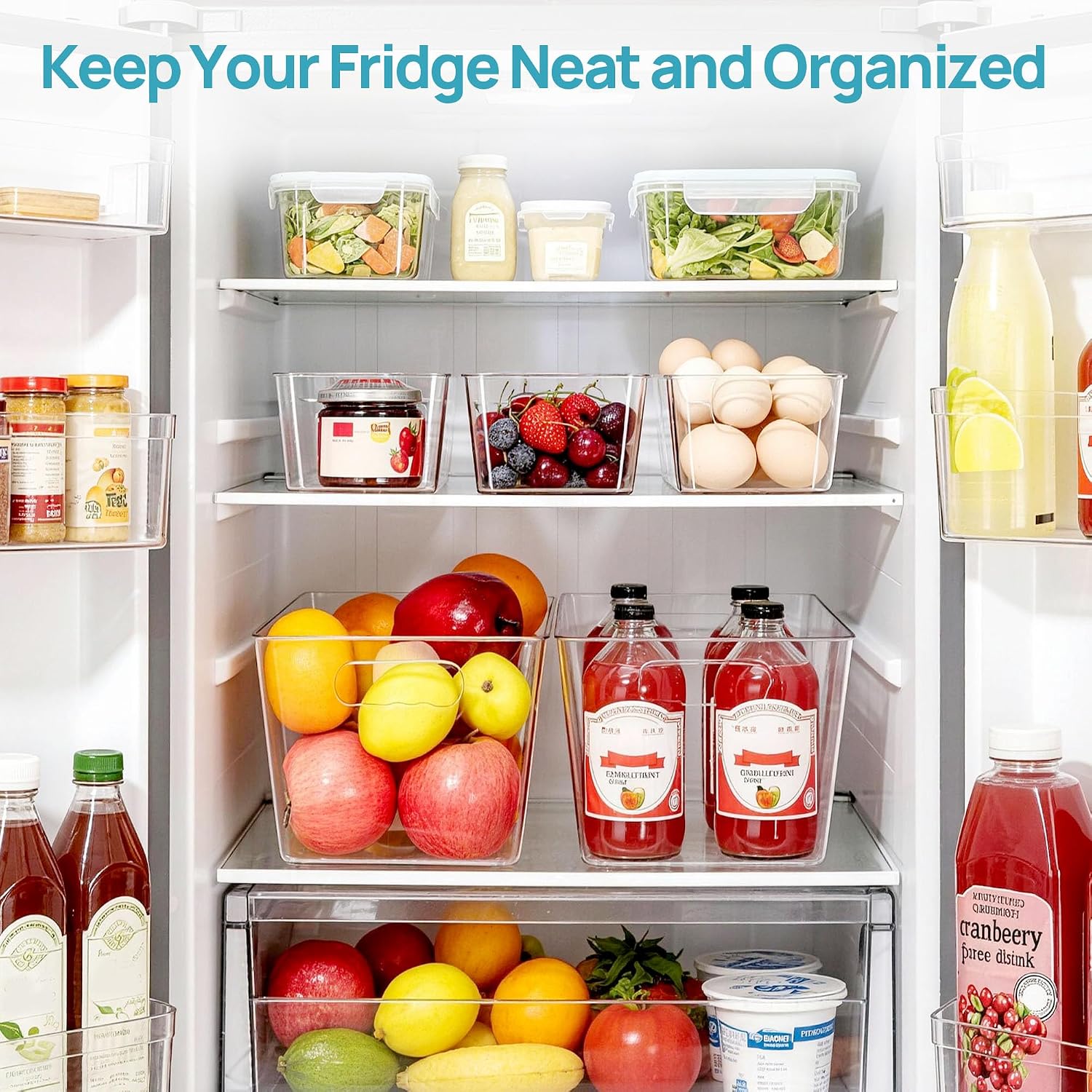Thumbnail 3 de Vtopmart 8 Pack Clear Plastic Storage Bins: 4 Large + 4 Small Pantry Organizers