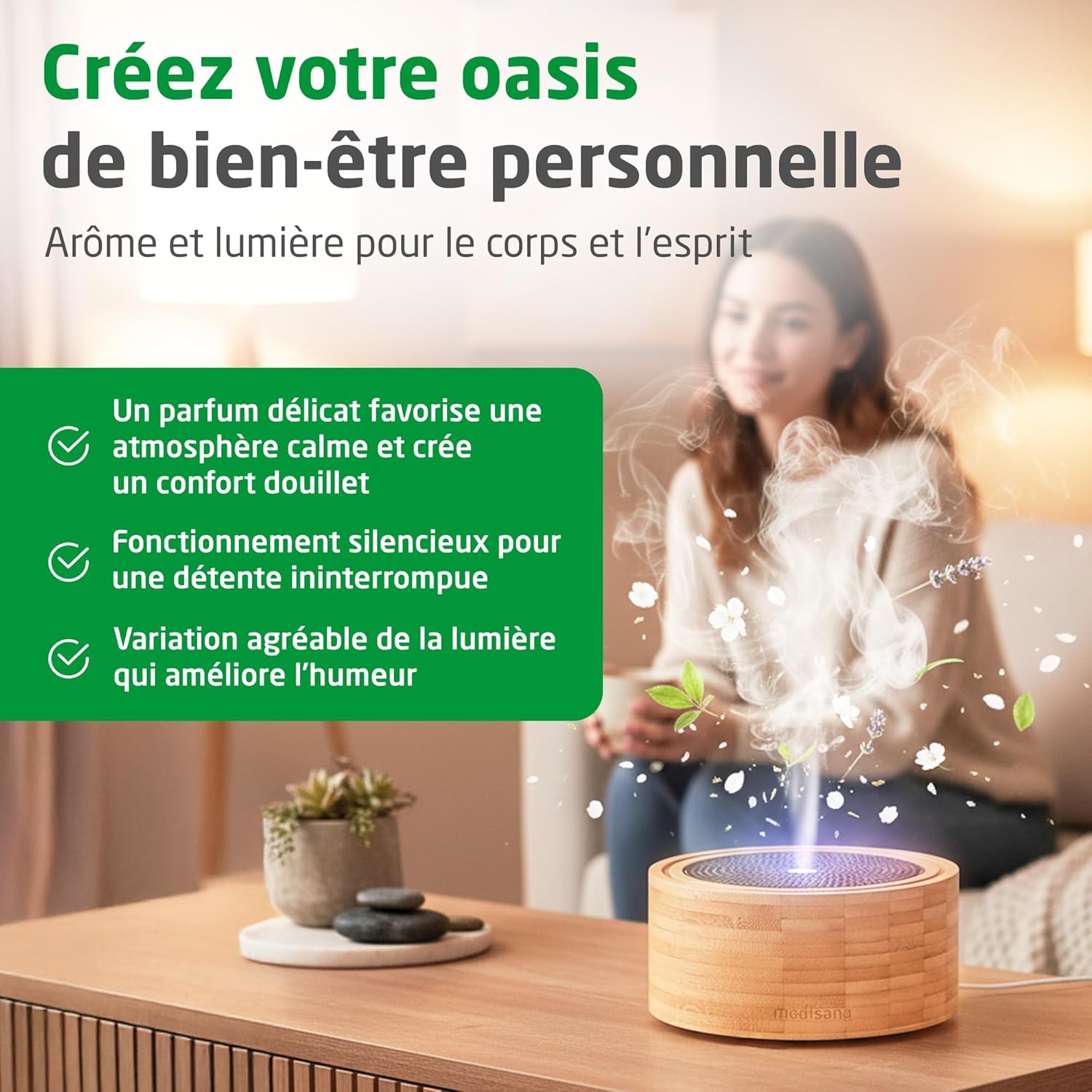 Thumbnail 2 de Medisana AD 625 Diffuseur d'arôme en bambou — ambiance silencieuse et lumière bien-être, 100 ml