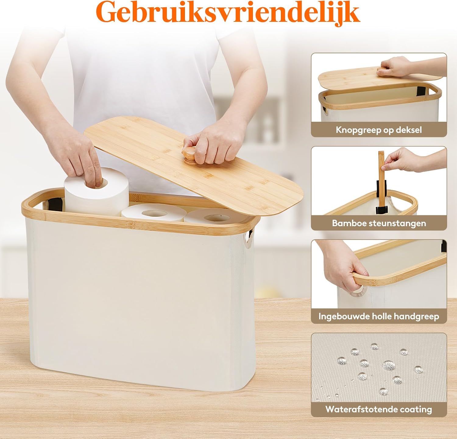Detalle 2 de Lifewit 23225 toiletpapiermand van 23 l voor 9 rollen met bamboe deksel
