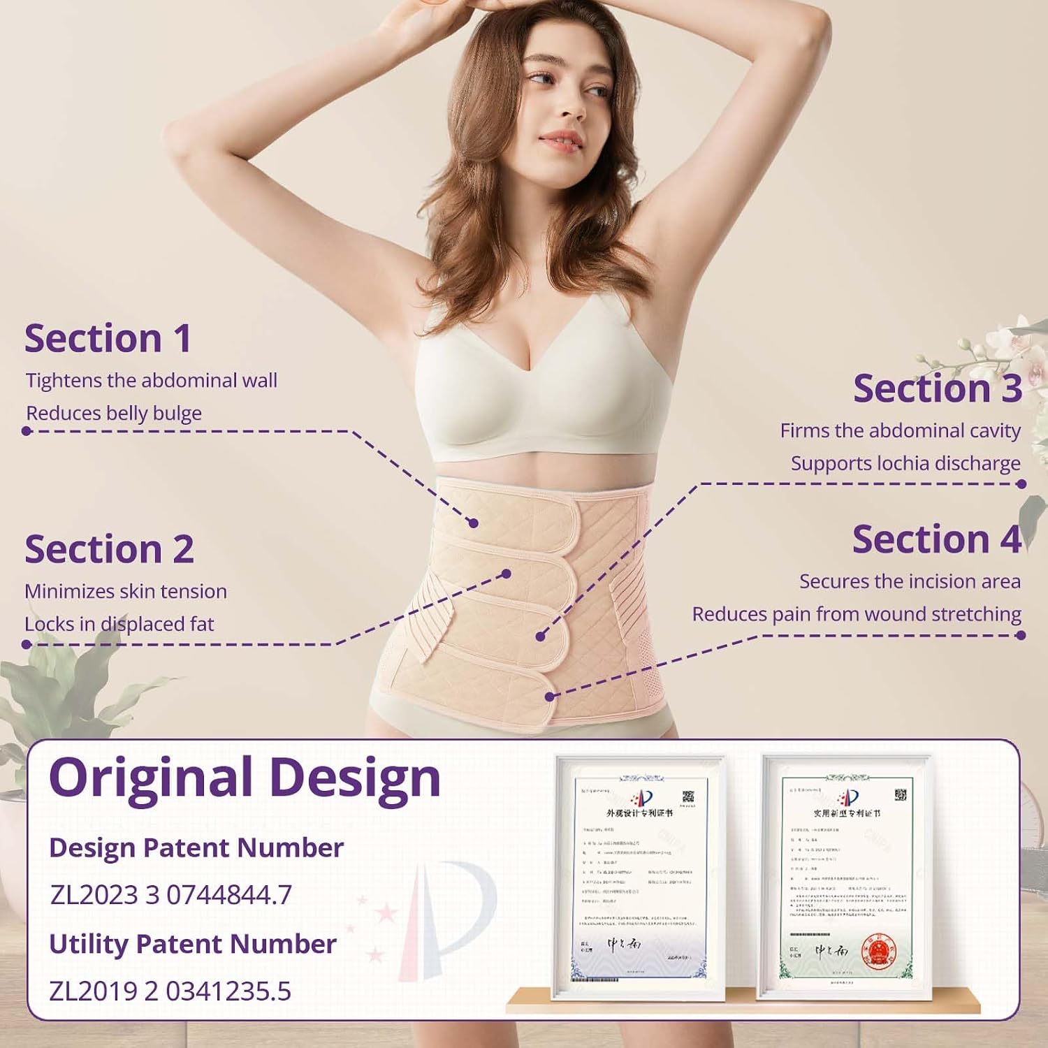 Detalle 2 de JOYNCLEON Fascia Post Partum con Cintura Pelvica: supporto regolabile per recupero post parto (Beige, Medium)