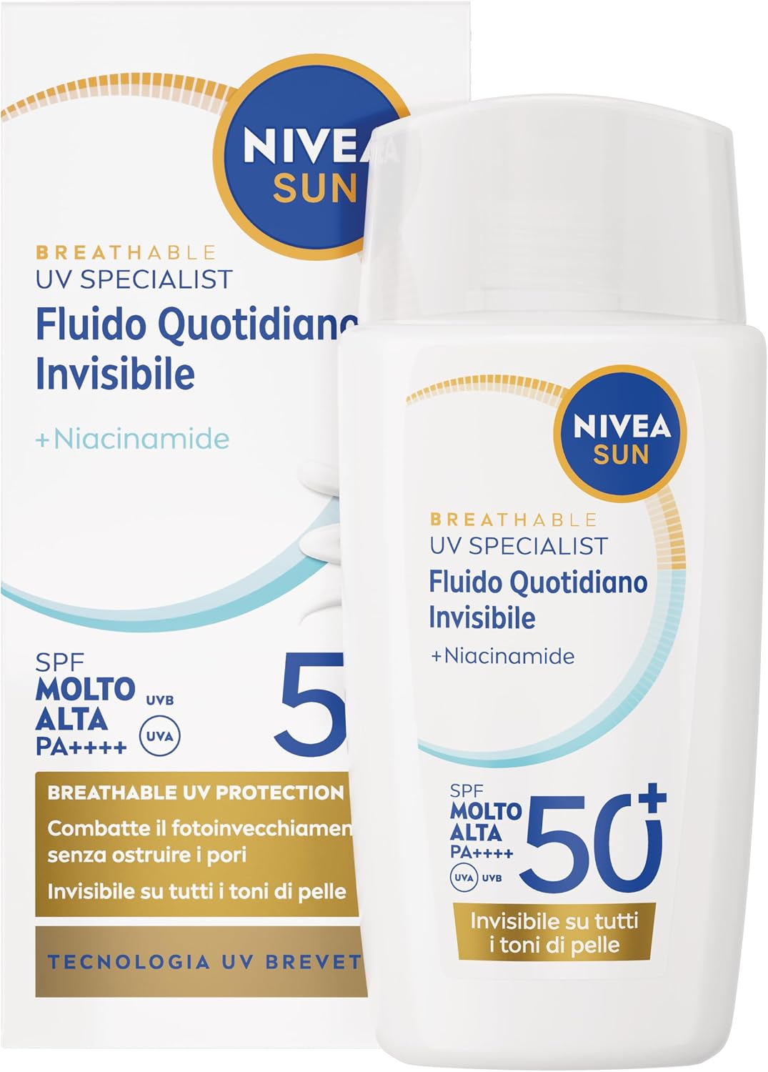 Detalle de NIVEA SUN Fluido Quotidiano Invisibile SPF 50+ 40 ml – Protezione quotidiana invisibile e opacizzante